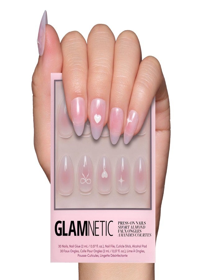 Glamnetic Press On Nails - Lovers Knot | Glossy, Semi-Transparent, Short Almond Nails, Salon Quality | 15 Sizes - 30 Nail Kit with Glue - Image 1